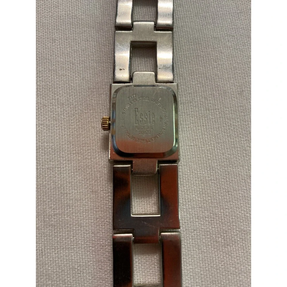 Essie Womens Two Tone Stainless Steel Quartz Watch Rectangular Face 5377
